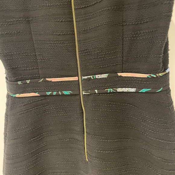 Kate Spade Black Textured Sleeveless A-Line Dress with Floral Trim Details - Picture 6 of 6